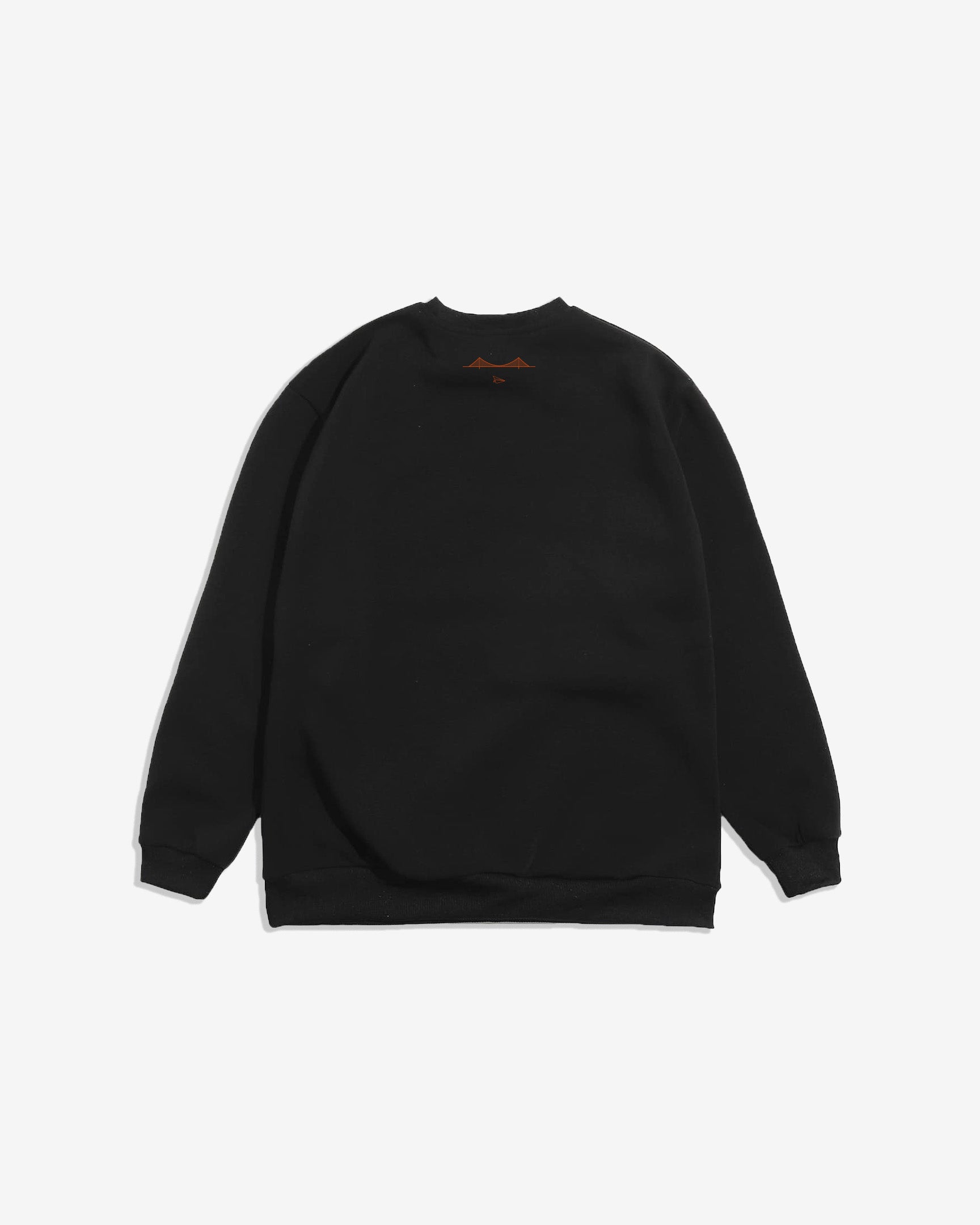 Back view of Intention x SF limited crew neck with San Francisco paper plane artwork