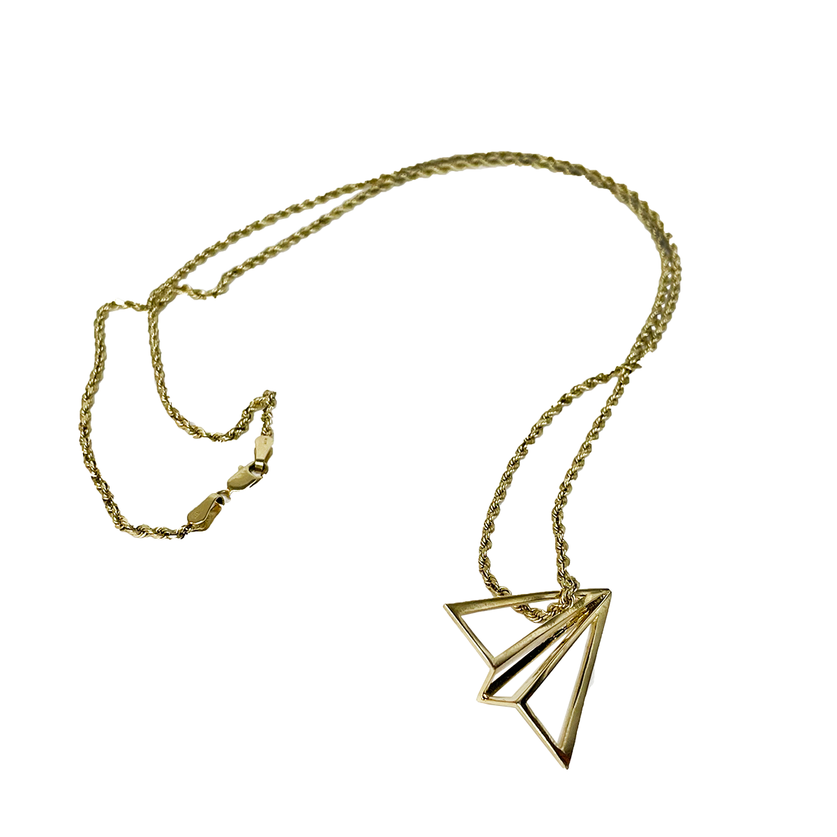 14 karat gold Launch Intention pendant with paper airplane inspired design