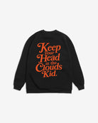 Back view of Keep Your Head In The Clouds x SF limited crew neck with orange artwork