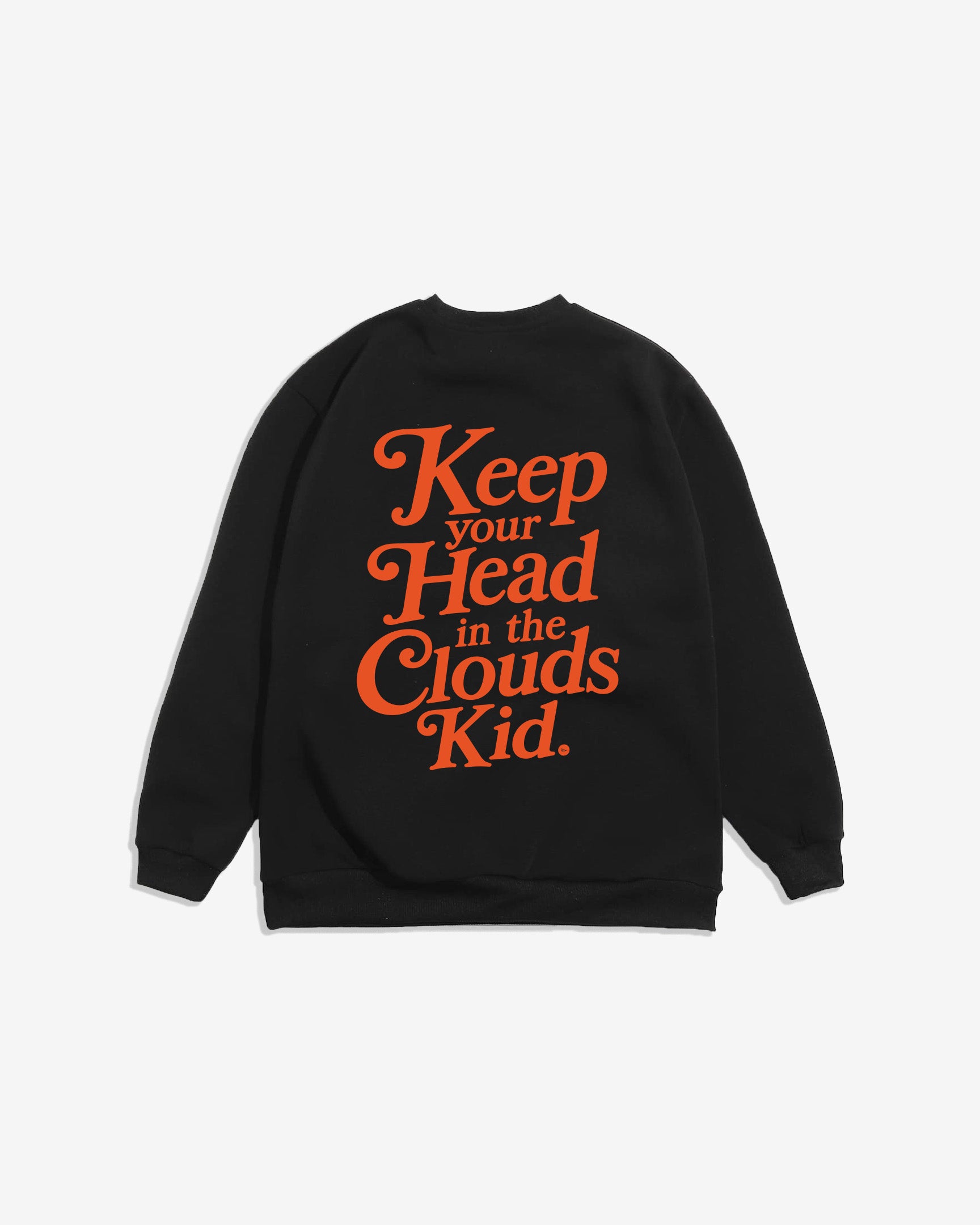 Back view of Keep Your Head In The Clouds x SF limited crew neck with orange artwork
