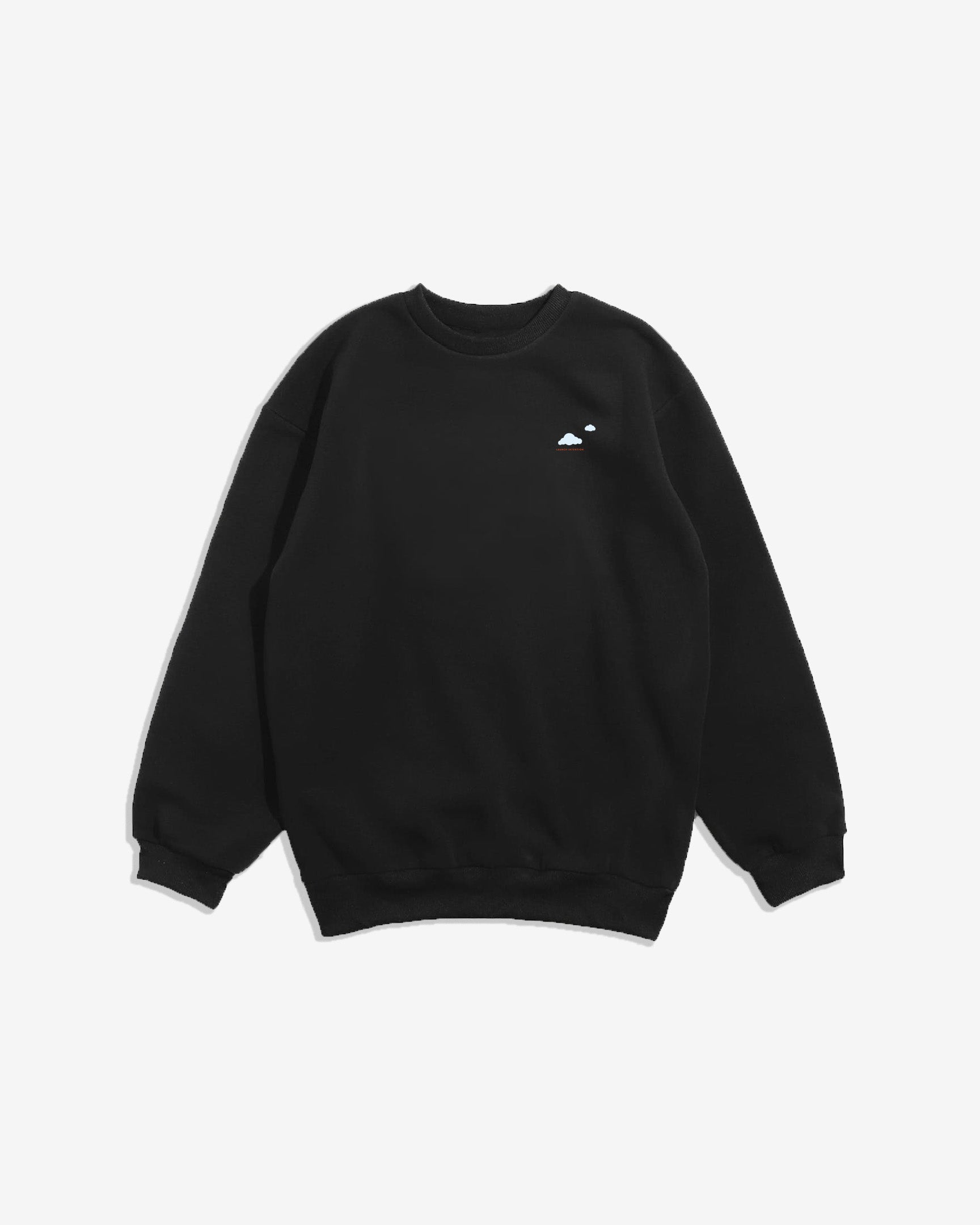 Front view of Keep Your Head In The Clouds x SF limited black crew neck