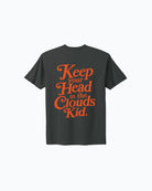Back view of Keep Your Head In The Clouds x SF limited tee with orange artwork