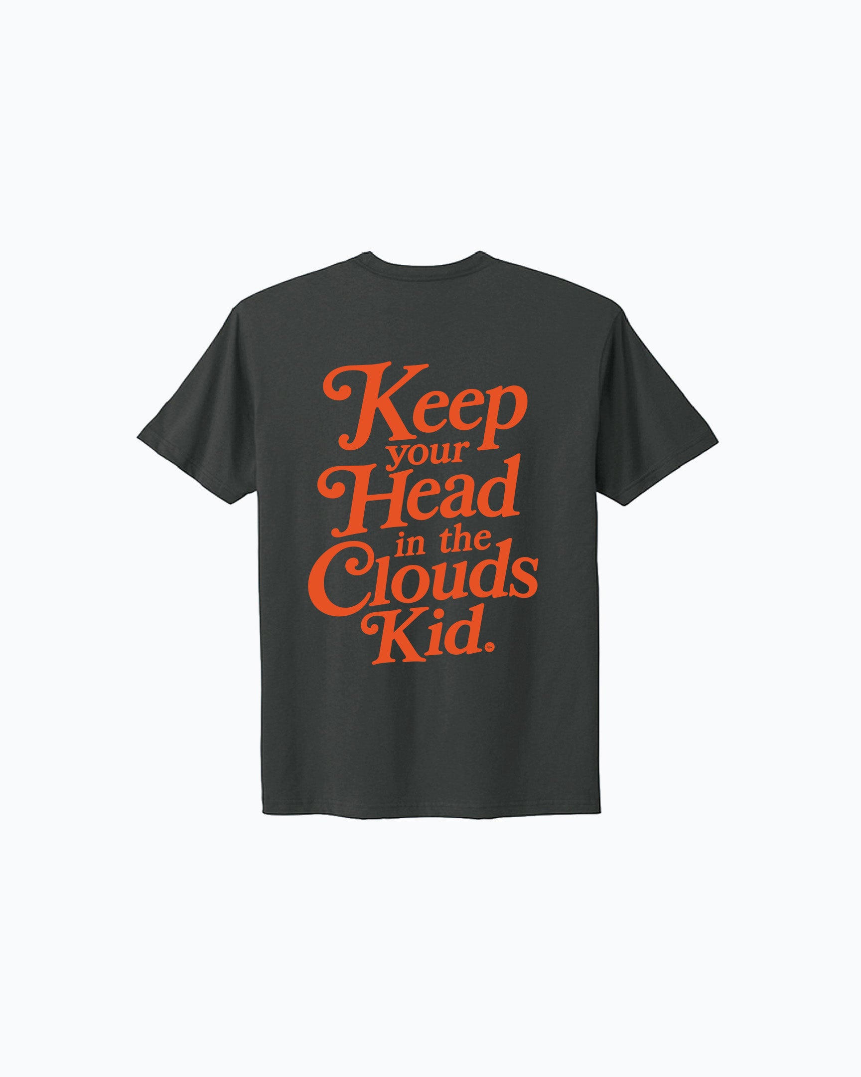 Back view of Keep Your Head In The Clouds x SF limited tee with orange artwork