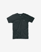 Front view of organic Launch tee with black and white paper airplane chest mark
