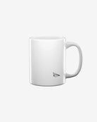 Right side of white Launch Intention staple coffee mug with logo and wordmark