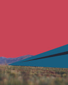 Launch Intention Print No.003 with red paper plane sculpture in an open landscape