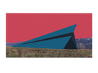 Launch Intention Print No.003 with red paper plane sculpture in an open landscape in the full view of the print.